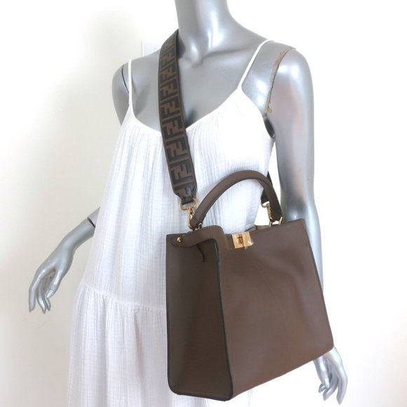 Fendi Handbags - FENDI PEEKABOO X-LITE MEDIUM TOTE BROWN LEATHER SHOULDER BAG NEW